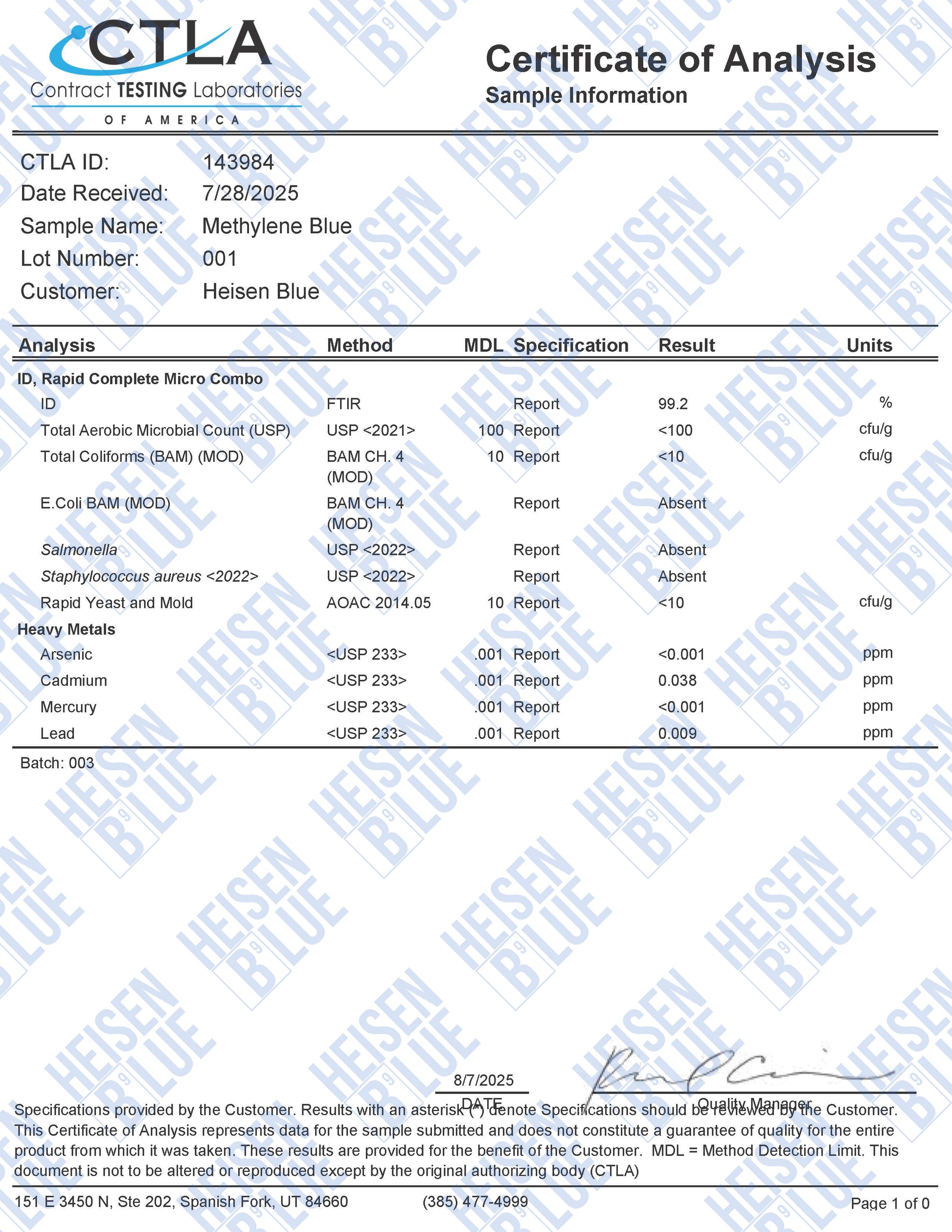 Methylene Blue 1% Solution - 120ml - Large