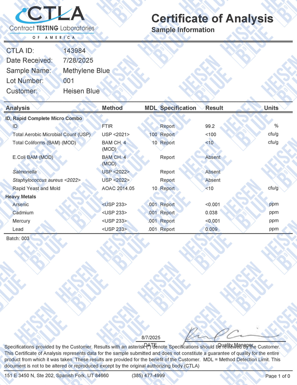 Methylene Blue 1% Solution - 120ml - Large