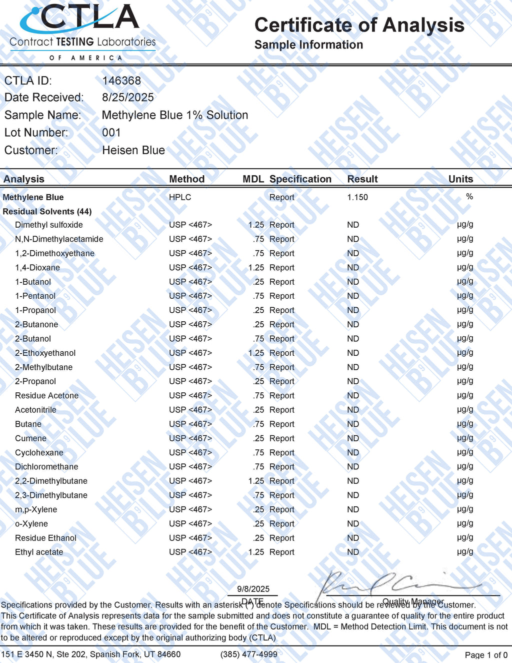 1% Methylene Blue Solution - 30ml - Small