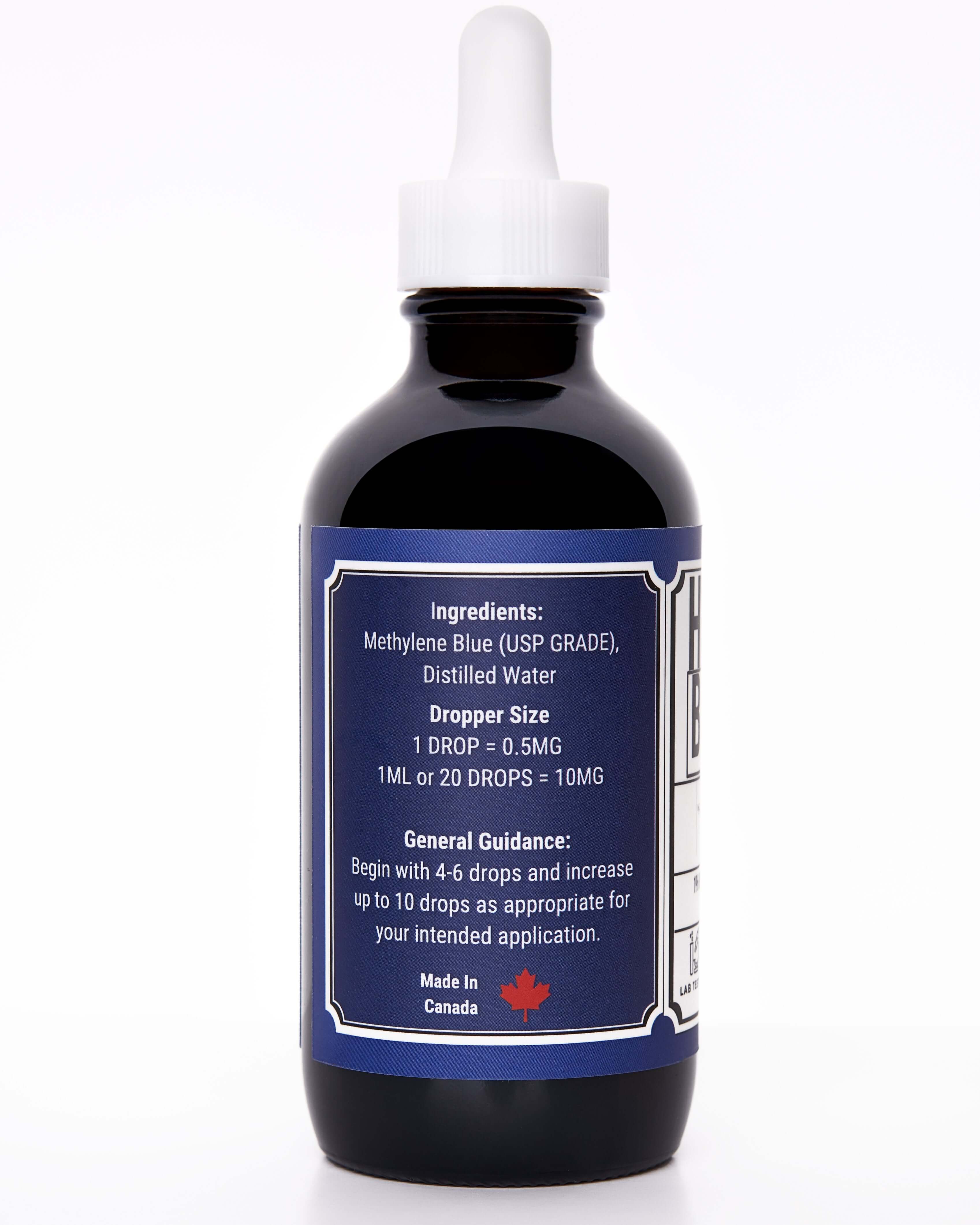 Methylene Blue (MB_01.12.252021) bottle with dropper, USP grade.
