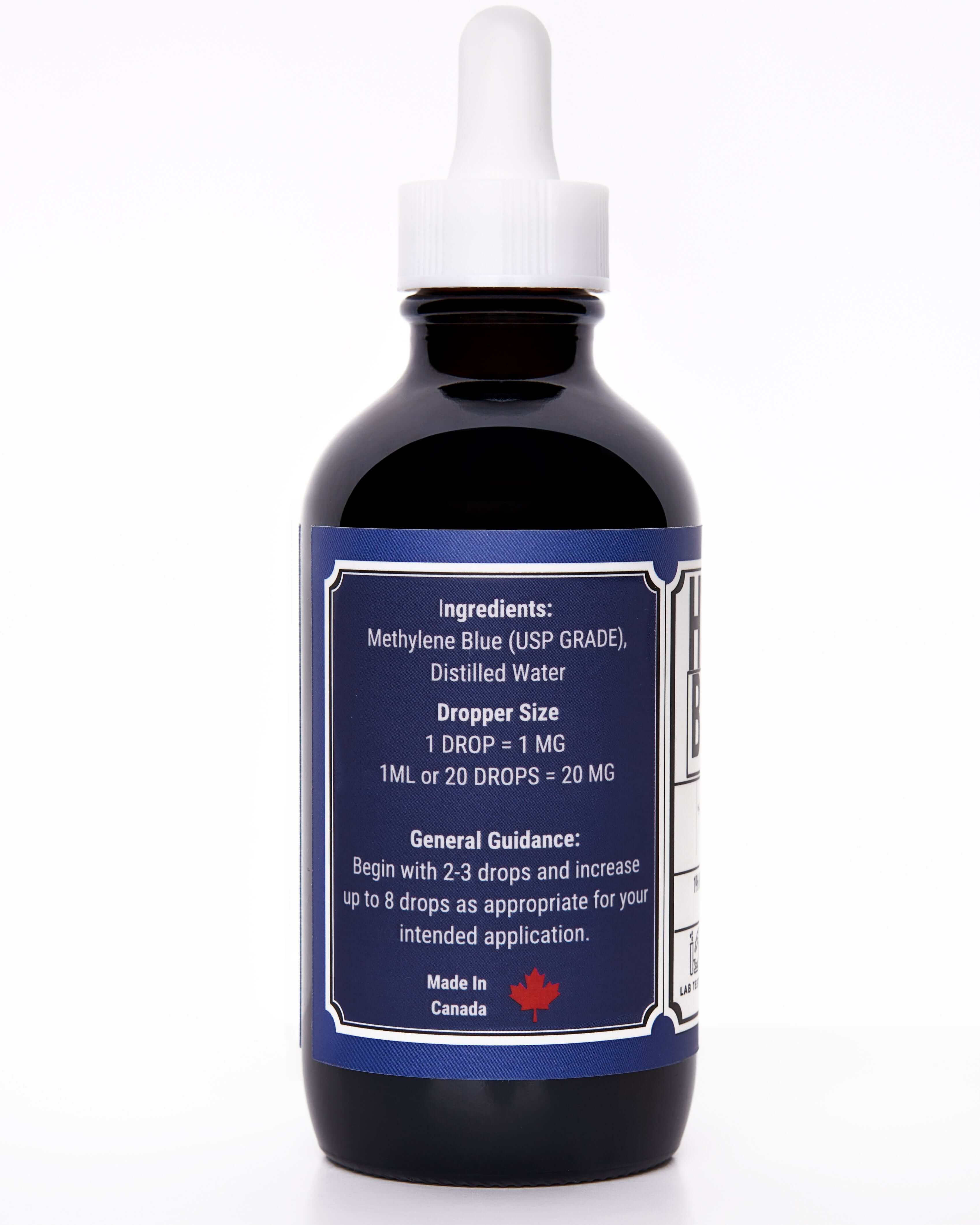 Methylene Blue Supplement Bottle - back view